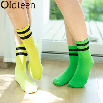 Горещи Нови Стилни Чисти Цветни Класически ленти Ежедневни неонови чорапи Дамски зимни топли памучни флуоресцентни зелени къси чорапи Harajuku