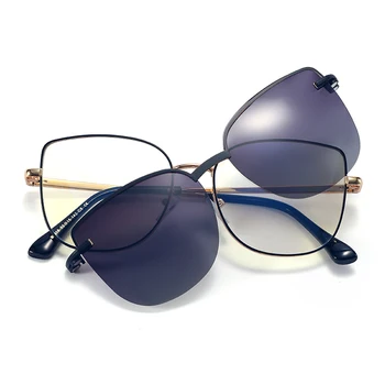 2 В 1 на Магнитен Клип на поляризирани слънчеви очила За жени на Късогледство Оптичен Котешко Око Vintage слънчеви Очила Метална Модни Очила 95816