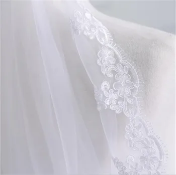 Дантелени апликации Воали за младоженци с гребен Сватбени дамски елегантни ленти за коса Однослойная цветя на сватбени воали