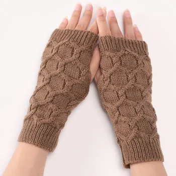 2021 Нови мъжки есенно-зимни корейски модни къси ръкавици възли вълнени Топли Ръкавици без пръсти Женски