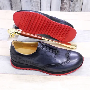 Висококачествена кожена Ежедневни обувки дантела ръчно изработени Обувки Модерни и удобни мъжки обувки Офис мъжки обувки с акцент