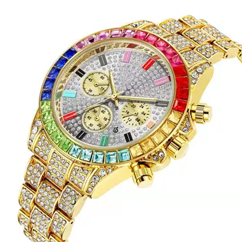 Relogio Feminino Луксозна марка Модерен мъжки Дамски кварцов часовник с цветни диаманти Голям Циферблат Стоманен обръч Ръчни Часовници Бизнес