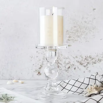 Скандинавски Стъклен Свещник с капак за Чаено Свещник Декорация на дома, Кристална Стълб Поставка за Сватбени свещи и Свещници