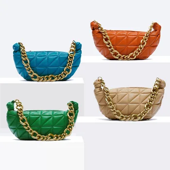 Високо Качество на Корпоративна Дизайн Багетная чанта на рамото Ежедневни верига от мека изкуствена кожа Портмонета и чанти Зелен Клатч Чанти за жени
