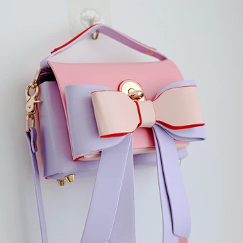 Кавайные розово портмоне с лък и чанти за жени, Модна дизайнерска чанта на рамото си, женствена чанта през рамо, Скъпа дамска кожена чанта