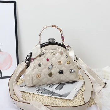 Метална Рамка Дамска чанта На рамото Луксозни Дизайнерски Реколта малки чанти през рамо Ретро, Дамски модни чанти