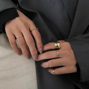 Пънк-Златни пръстени с широка верига, Комплект за жени, момичета, Модни неправилни Тънки пръстени за пръстите, Подарък 2021, Дамски бижута, парти, Директна доставка