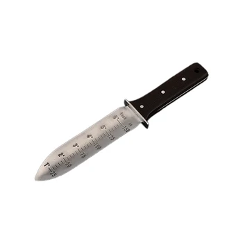 Градински Нож От Неръждаема Стомана С Дървена Дръжка За Почистване На Помощта На Назъбен Нож За Плевене Рязане На Копаене Измерване Дълбочина На Почвата