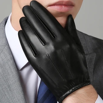 Мъжки Ръкавици от естествена кожа, Есен-Зима Плюс Тънък Кадифе Моден Тренд Елегантна Мъжка Кожена Ръкавица За Шофиране NM792B