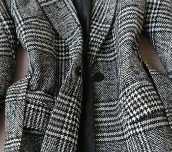 Есенно - зимни дамски вълнени каре бизнес костюми Дълъг тренч с поли до коляното Костюм Корея официално работно облекло Облекло