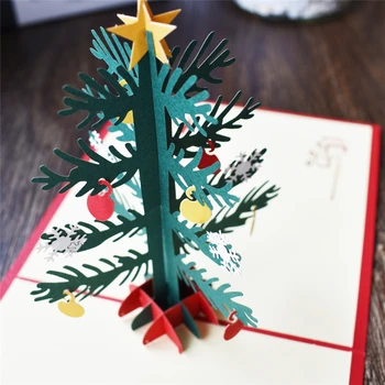 10 X 3D Изскачащи картички с Коледна Елха Коледна Празнична Картичка Ръчно изработени с Плик Коледни Поздравителни Картички