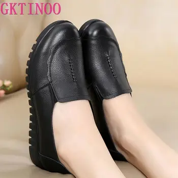GKTINOO Есенен дамски обувки Модерен ежедневни дамски обувки от естествена кожа върху плоска подметка Дамски обувки, без съединителни Удобна черна работна обувки на плоска подметка