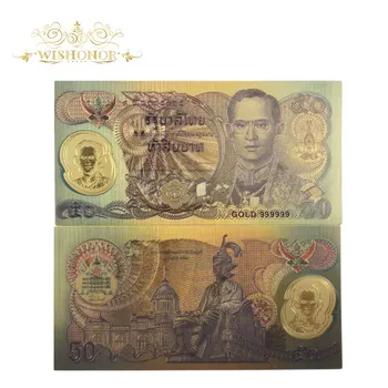 2020 Нови банкноти Тайланд Банкнота От 50 Бата Златна Банкнота С Цветя Тайланд 24 До Позлатен Банкноти За Подарък 10 бр./лот