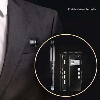 Професионален Диктофон С Гласово Мини Цифров Диктофон Дръжка 8 GB за PCM Запис с двоен микрофон Denoise HIFI MP3-плейър Черен