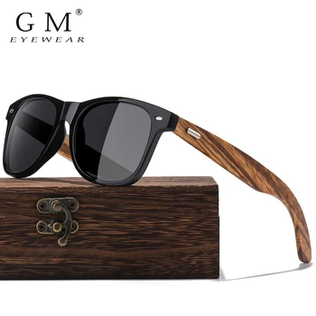 GM Мъжки слънчеви очила от естествено дърво Зебра Слънчеви очила Дамски поляризирани Модни слънчеви очила Оригиналното дърво Oculos de sol с подарък кутия