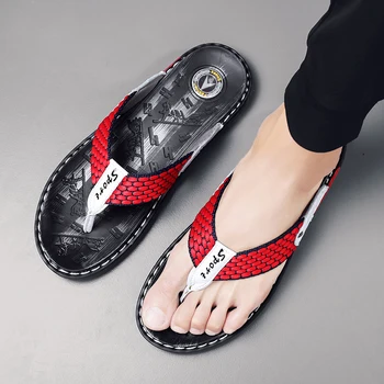 Модерен мъжки чехли от естествена кожа с плетением Мъжки обувки 2021 Летни чехли за мъже Ежедневни чехли, Плажни сандали Слиперы