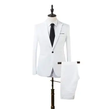 Мъжки атрактивен костюм с отложным яка и ревери, Официално Стилен Блейзър с джобове за една пуговице, Лесен за носене за сватба
