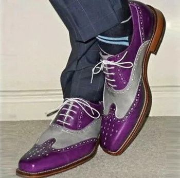 Ретро Мъжки обувки дантела с официално британски акцент Оксфорд два цвята Класически Обувки Плюс Размер Цвят в Тон Нов 2021