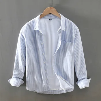 Мъжки зимни топли Ризи с дълги ръкави Фланелевая раирана блуза, Дебели Удобни Блузи и Ежедневни дрехи за мъже