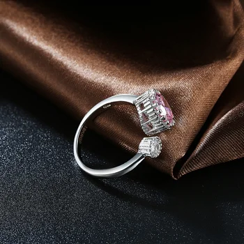 ROLILASON Дизайнери розов Кристал Циркон сребърен цвят Пръстени за жени Размера на #8 Модни бижута JR2151