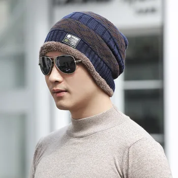 Дебели слушалки, за да се затопли шапки Мъжки женски хеджирующие Плетене, Каране Есен Зима Плюс Кожен прежди Дамски шапка в корейски стил
