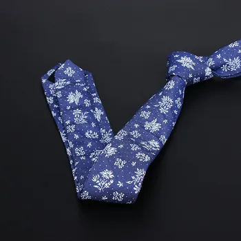Памучен деним вратовръзки, Мъжки черни сини обикновена вратовръзки Тясна вратовръзка с ширина 6 см Тънък тясна вратовръзка на точки с цветя модел на Бизнес вратовръзки