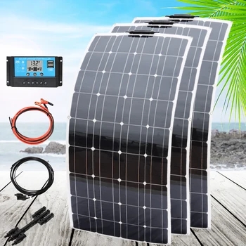 комплект слънчеви панели на 12 450 W 300 W 150 W гъвкаво монокристаллическое зарядно устройство за слънчева батерия 12 В 24 В автомобилната лодка RV кемпер къмпинг светлина