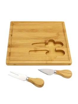 Jaswehome 3 бр. Комплект сирене дъски Сирене ножове с бамбукова Кухненска дъска Сервировочная дъска Инструменти за сирене прибори за хранене Тава за нарязване на месо