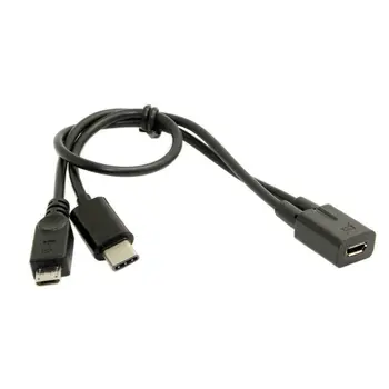 Сплитер Micro USB 2.0 Y Жена за USB 3.1 тип C и кабел за зареждане на данни Micro Male