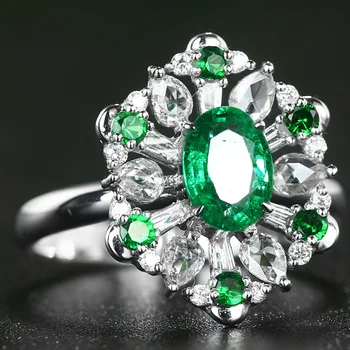 925 Сребърно Винтажное пръстен с снежинкой, инкрустированное Зелен бял кристал на Цирконий, Бохемия, Луксозни бижута за жени, за Сватба, подаръци за коктейли