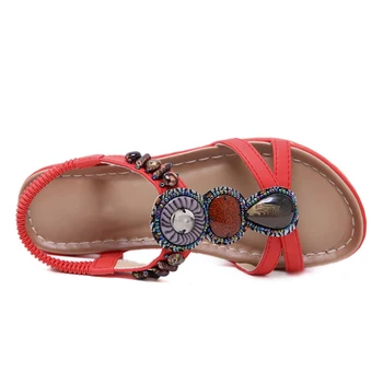 MVVJKE 2019 Летни дамски сандали на равна подметка в бохемски стил, обувки в стил Бохо, дамски ежедневни сандали от мъниста, етническа плажни сандали Плюс размер