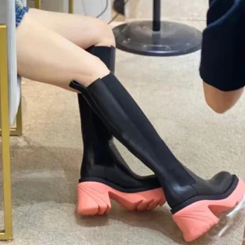 Дамски обувки на платформа за щиколотку и до коляното на блок ток от зелена розова подметки на Обувки в стил Ретро в римски стил Нова лукс 2022