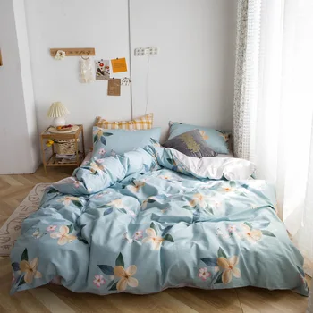 Модерен комплект постелки от чист памук, с цветен модел за семейна употреба Чаршаф Чаршаф Калъфка Пълен Комплект за единично легло с две единични легла Queen-size