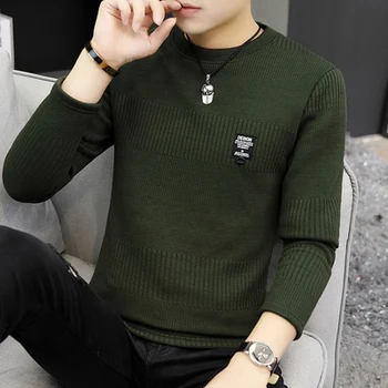 Корейската версия на долната риза есен многоцветен тениска с кръгло деколте и дълъг ръкав свободно cut