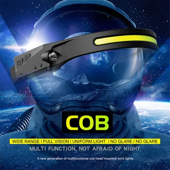 Нова сензорна фаровете силиконова led фаровете COB USB акумулаторна фаровете фенерче 4 режима на предупредителен фенер на прожекторите за езда