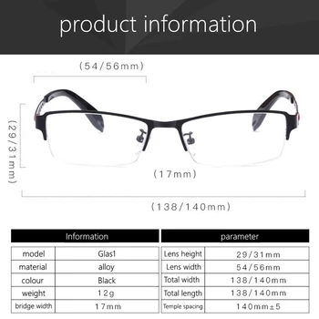 Очила с половин рамки Мъжки Оптични Бизнес Гъвкави и Удобни Очила за Далекогледство с выдалбливанием От Титан Метал Черен Диоптър +125 175