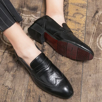 Ежедневни мъжки обувки на открито Оксфордское рокля Социална обувки на дебела подметка черни, кафяви кожени мокасини без обков на сватбени обувки за партита мъжки