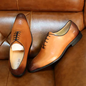 LIAOCHI Италиански стил за Мъже официалната Ръчно изработени обувки от естествена телешка кожа, Оксфорд обувки за мъже Класически бизнес мъжки сватбени обувки