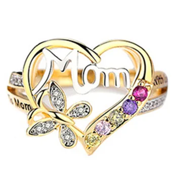 Подарък за Деня на майката на Майка Выдалбливает Дизайн Сърцето Butterfly Crystal Украса Пръстен За жени на Мама Писмо Подарък на Фестивал на Бижута