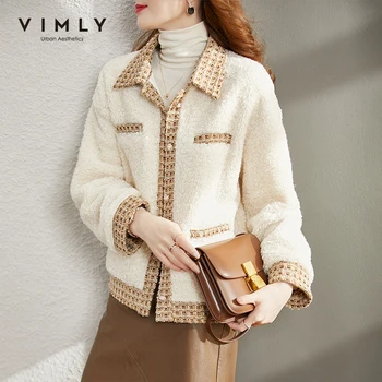 Vimly Вълна палто за жени 2021 Зимни елегантна къса яке Модерен офис дама Твидовые плетени якета Дамско палто V0196