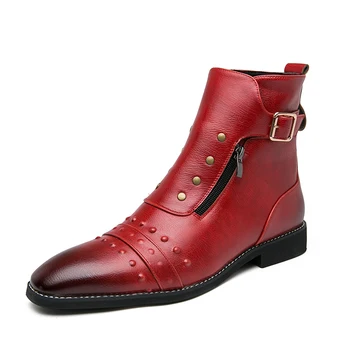 2022 Новите червени обувки Челси Мъжки кожени обувки-високо качество Ботильоны Непромокаеми обувки, ръчно изработени Оксфорд обувки за мъже
