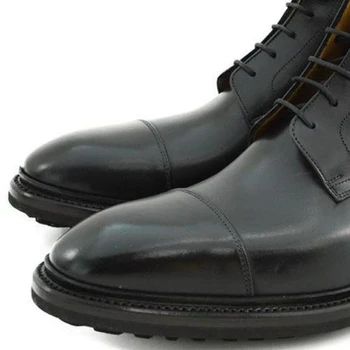 Черни зимни мъжки обувки, обувки с добавянето на кадифе, Модни топли работни обувки, най-Добрата дизайнерски обувки от естествена кожа, ръчна изработка За мъже