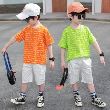 Летни дрехи за момчета Костюм с къс ръкав + Шорти От две части Ежедневни Детски дрехи Костюм