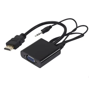 HDMI-съвместим с VGA кабел-адаптер за захранване аудио HDMI-съвместим съединител за VGA женски едностранно адаптер