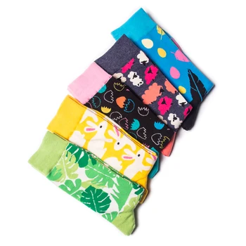 Памучни чорапи Мъжки Животни Овце Зайо на Листа на Дървета, Цветни Меки Творчески Щастливи Чорапи Улични Ежедневни чорапи за възрастни с Високо Качество