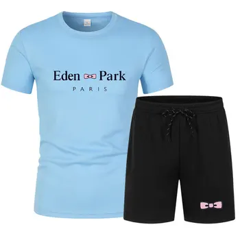 2022 мъжки комплекти спортни облекла мъжки летен костюм с принтом Eden 2 броя спортни облекла за фитнес + плажни шорти, мъжки ежедневни мъжка тениска
