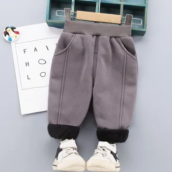 Есенно-зимни детски панталони за момчета и момичета от 2021 г. Модни Нови дебели плюшени топли памучни спортни панталони от анимационни Детски панталони за момчета