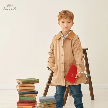 DBX18612-K Дейв Бела зимна детска мода яке за момчета с джобове копчета палто с качулка детски връхни облекла с високо качество