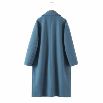 PUWD Винтажное женски вълна палто с V-образно деколте голям размер 2021 Есенна мода дамски двубортная однотонная свободна горна дреха за момичета луксозни палта