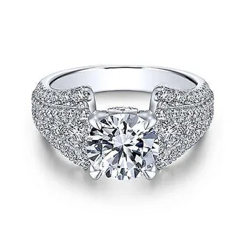 2021 Модни Луксозни Кръгли Бели Годежни пръстени с Цирконии за жени със сребърно покритие Женски накити на Булката, за Годеж, Подарък за Свети Валентин